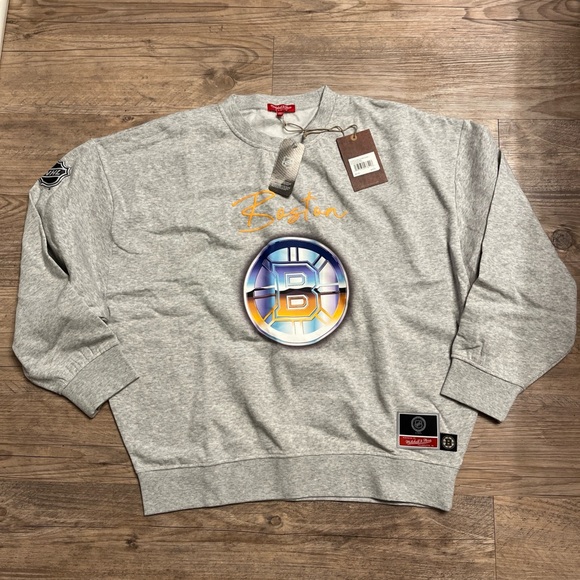 NWT Mitchell & Ness Boston Bruins Pullover Crew Sweatshirt Gray Women's Size L - Picture 1 of 6